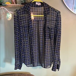 Express Navy and White Plaid Shirt